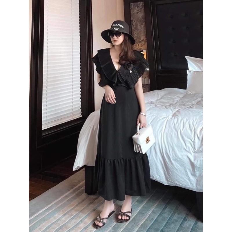 Đầm maxi đầm suông cổ bèo đầm sang trọng đi chơi dự tiệc đi biển dạo phố xinh xắn