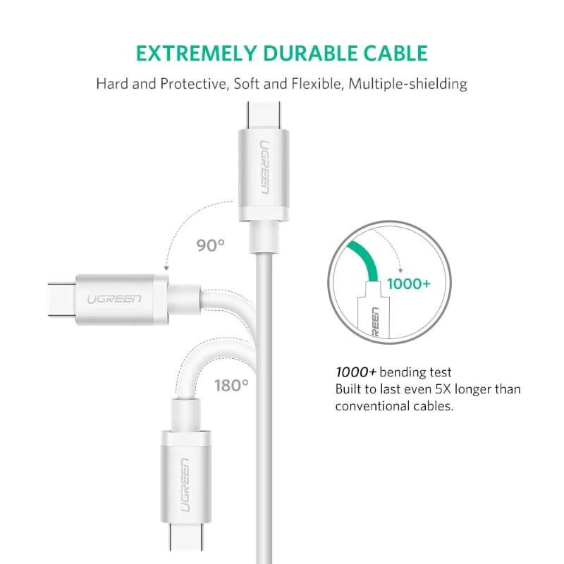 Ugreen UG10681US161TK 1M màu bạc Dây USB Type-C truyền dữ liệu và sạc mạ Nikel đầu nhôm - HÀNG CHÍNH HÃNG