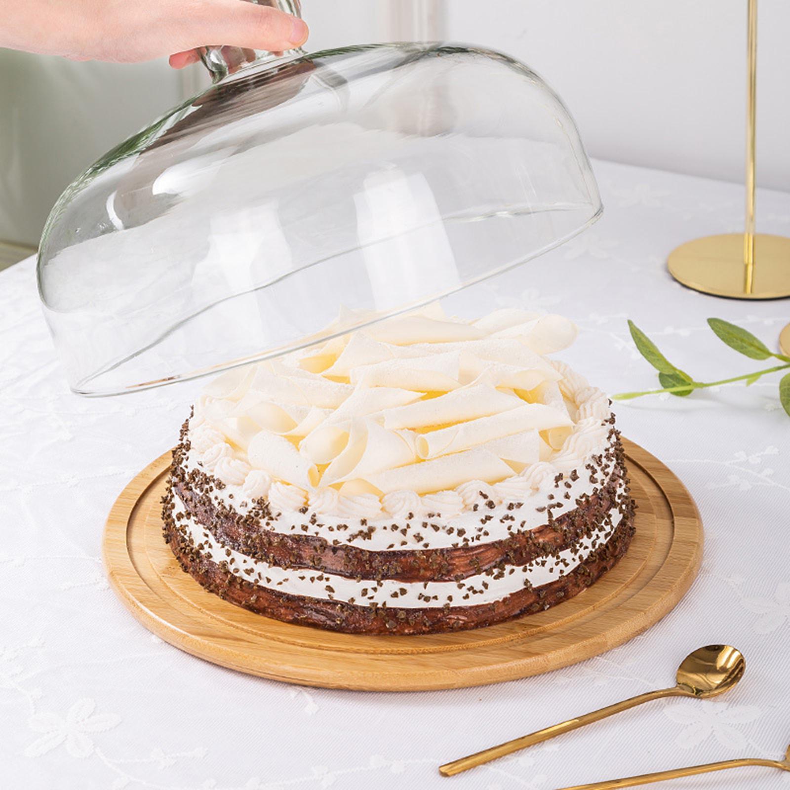 Glass Cover Serving Tray Wooden Cake Stand with Glass Cover for Restaurants