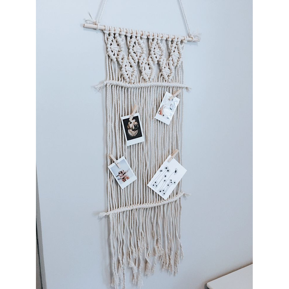 Rèm treo ảnh trang trí tết macrame thủ công kèm kẹp gỗ