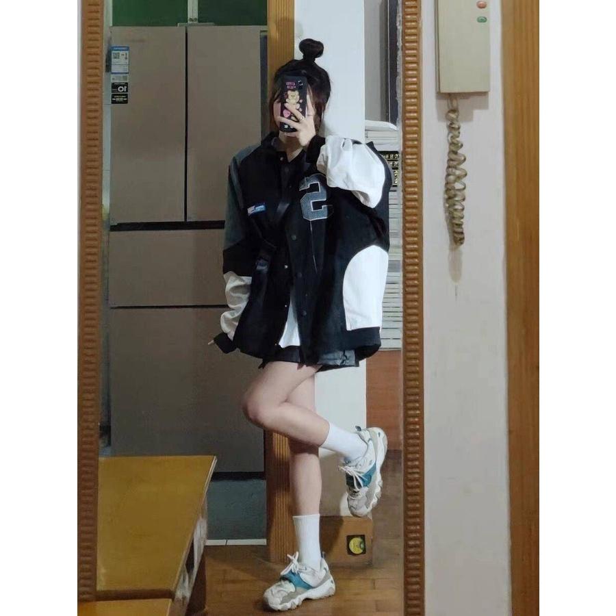 Áo Bomber Phối Tay Thêu Số 5 - Chất nỉ Cotton, form to rộng phù hợp cho cả nam và nữ