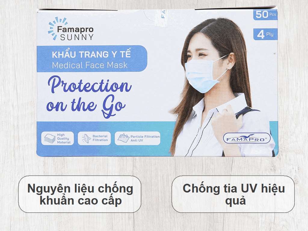 Combo 2 hộp Khẩu trang y tế Famapro SUNNY (xanh biển) hộp 50 cái