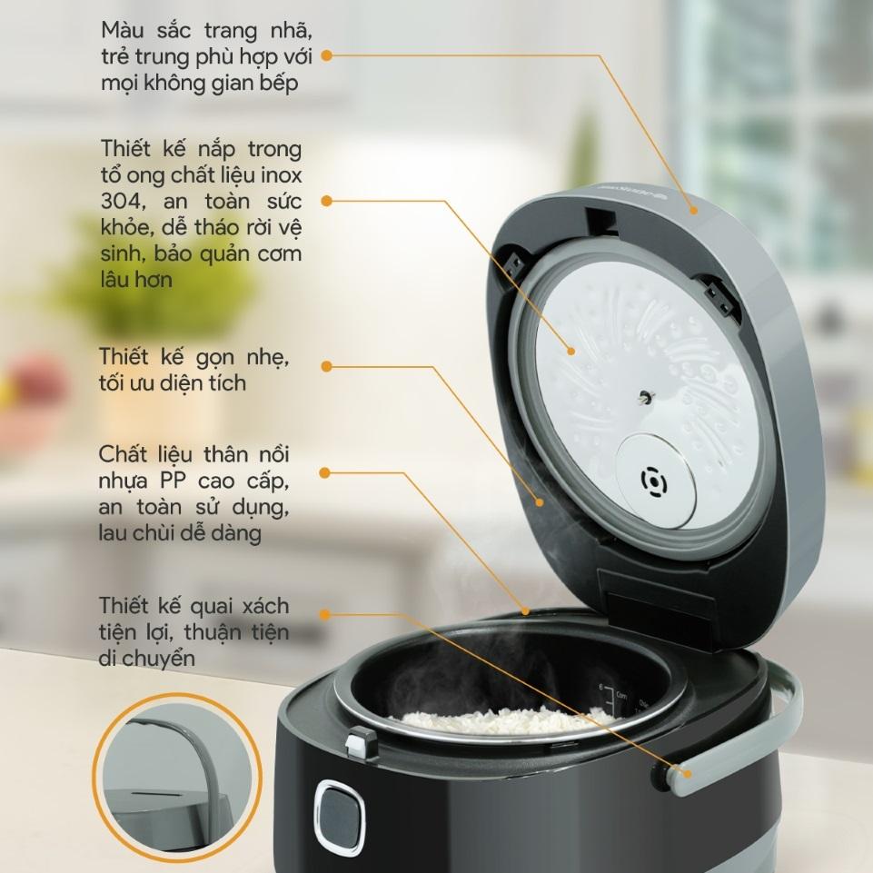 Nồi Cơm Điện Tử Bluestone RCB-5947, Lòng Nồi Dày 2.5mm 1.2Lit - 700w, Hàng Chính Hãng