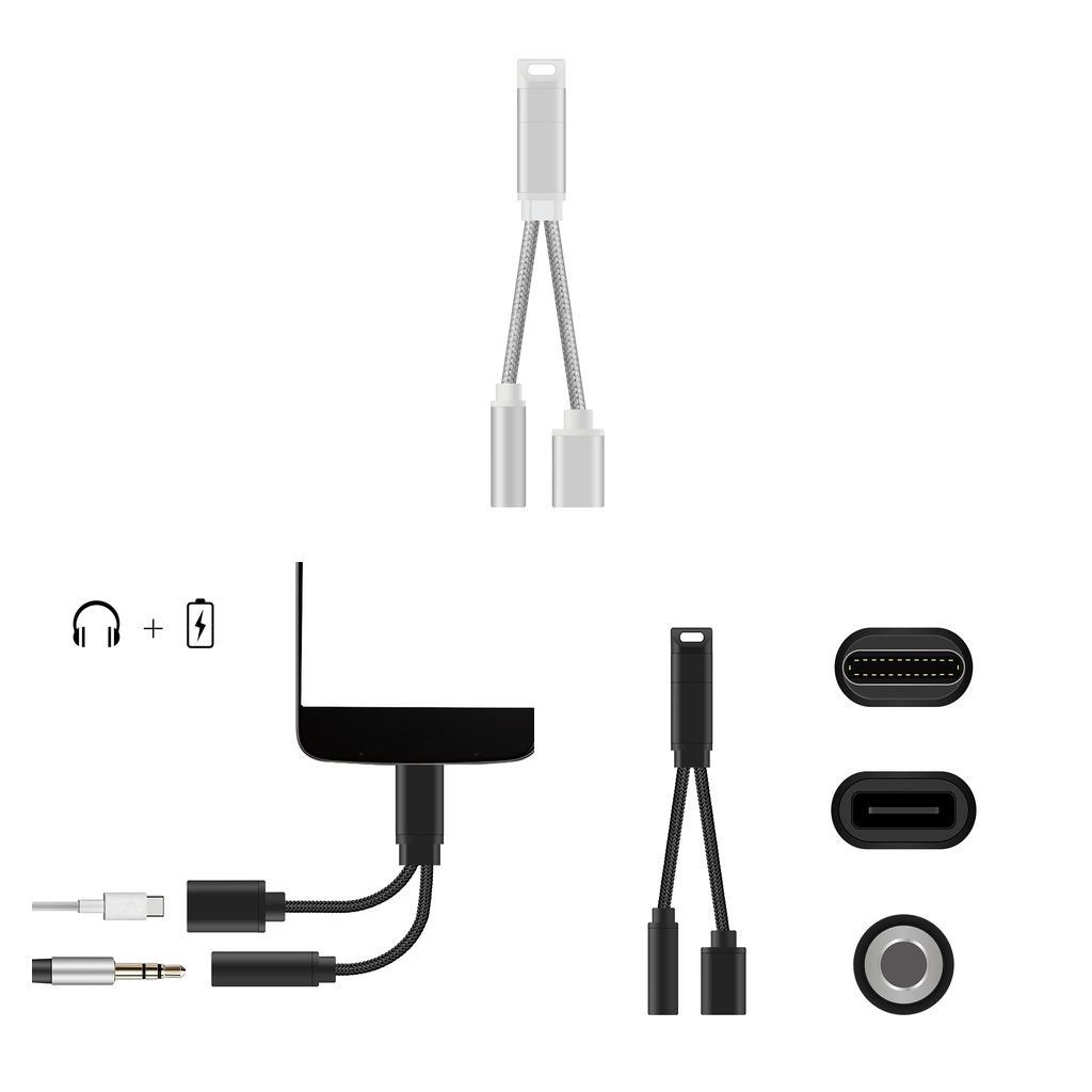 2 in 1 USB C Type C to 3.5mm Headphone Audio  & Charge Cable