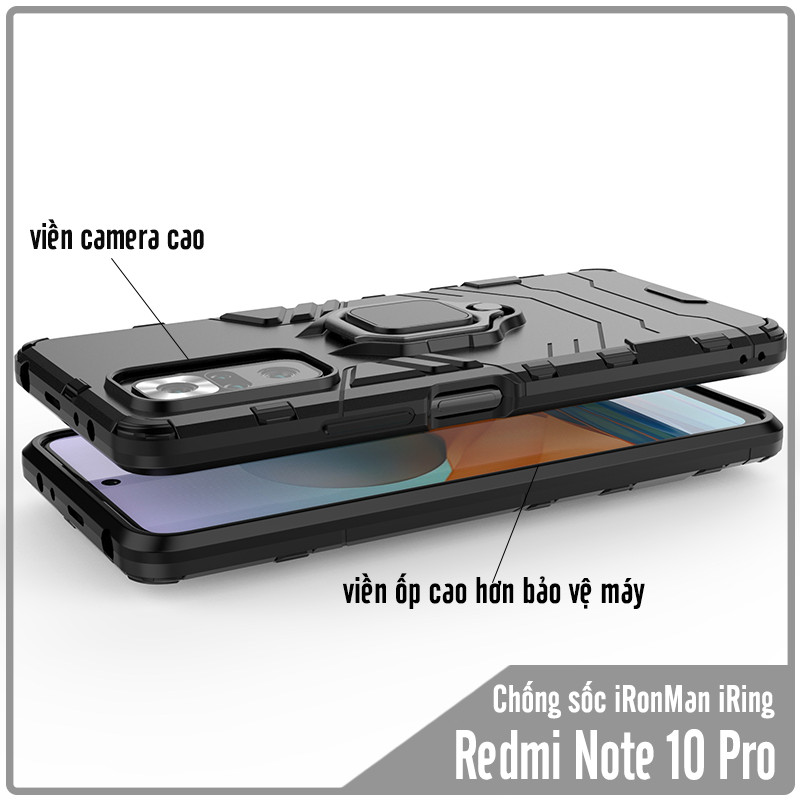 Ốp lưng cho Xiaomi Redmi Note 10 Pro iRON MAN IRING Nhựa PC cứng viền dẻo chống sốc