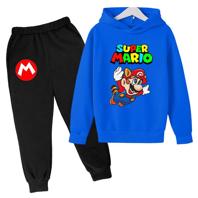 Mario Áo Hoạt Hình Áo Hoodie Game Áo Phù Hợp Với Mùa Thu Trẻ Em Áo + Quần 2 Bộ Thanh Niên Bé Trai bộ Quần Áo Thể Thao 4-14Year