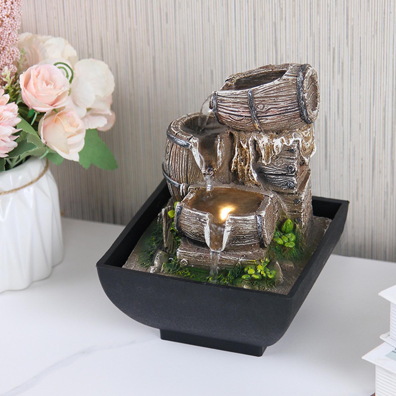 3 Tiers Desktop Water Fountain with Scene Light for Zen Meditation Ornament