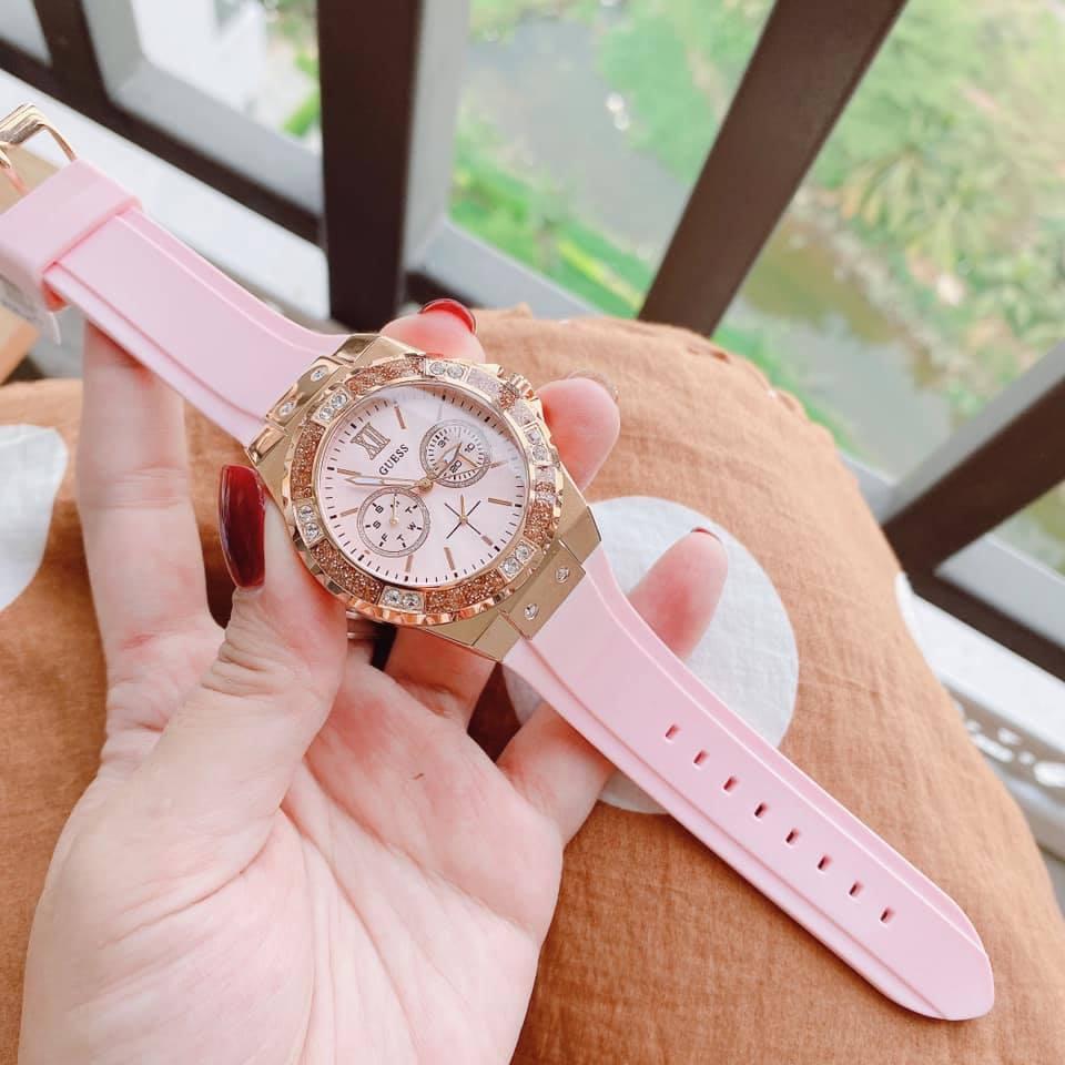 Đồng Hồ Nữ Guess U1053L3 Hublot Hồng Viền Đính Đá (Size 38mm)