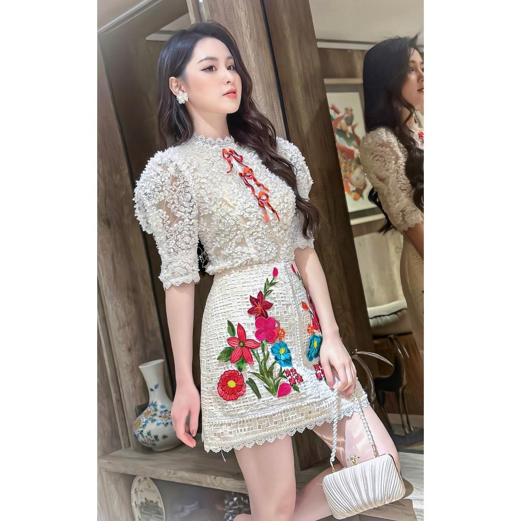 Đầm Thiết Kế CH12 Chất Liệu Vải Ren 3D Cao Cấp Thêu Đính Kết Thủ Công - Đầm Dự Tiệc Sang Trọng Size SMLXL
