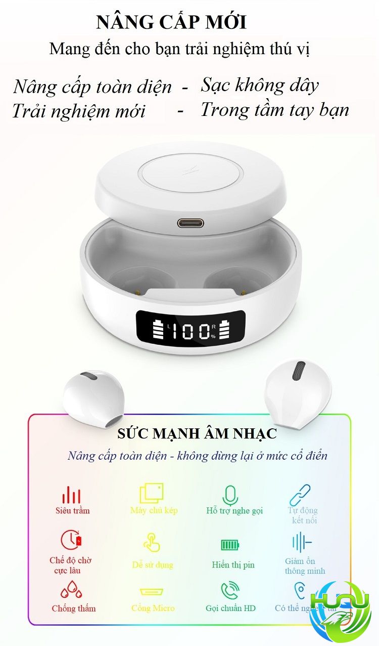 Tai Nghe Nhét Tai Đa Năng HuQu HQ-ProX6 Kiêm Sạc Không Dây Cho Điện Thoại Di Động -Hàng Chính Hãng