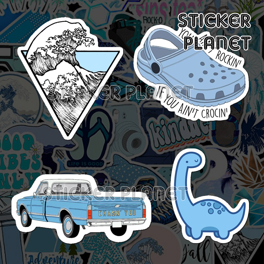 Bộ sticker chống thấm nước trang trí mũ bảo hiểm, đàn, guitar, ukulele, điện thoại laptop, dán sticker macbook sticker chủ đề xanh dương