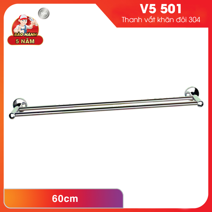 Thanh vắt khăn tắm đôi Inox 304 V5 501