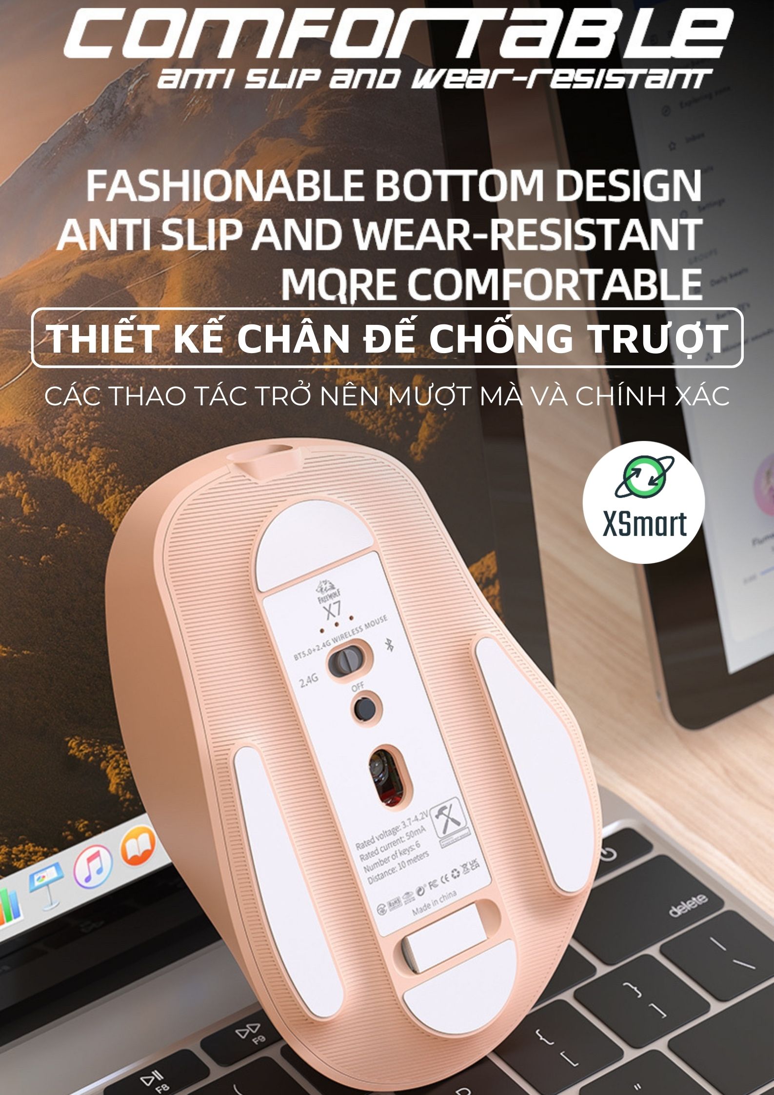 Chuột Không Dây Máy Tính Bluetooth X7 Wireless Pin Sạc Kết Nối 2 Chế Độ Cho Mọi Thiết Bị Máy Tính, Laptop-Hàng Chính Hãng