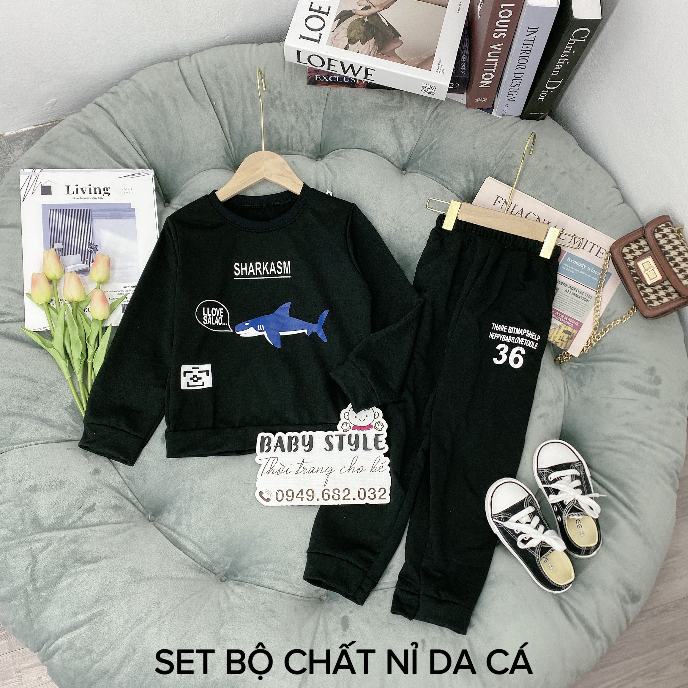 Bộ quần áo thu đông "CCÁ MẬPP" 14-45kg cho bé trai 4-14 tuổi. Dày dặn, ấm áp. Hàng may kỹ, form đẹp. B25 B26