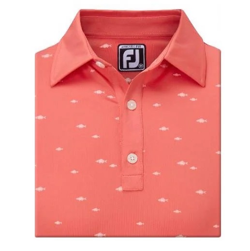 Polo Golf Nam Footjoy FJ School of Fish Print Lisle, Self Collar