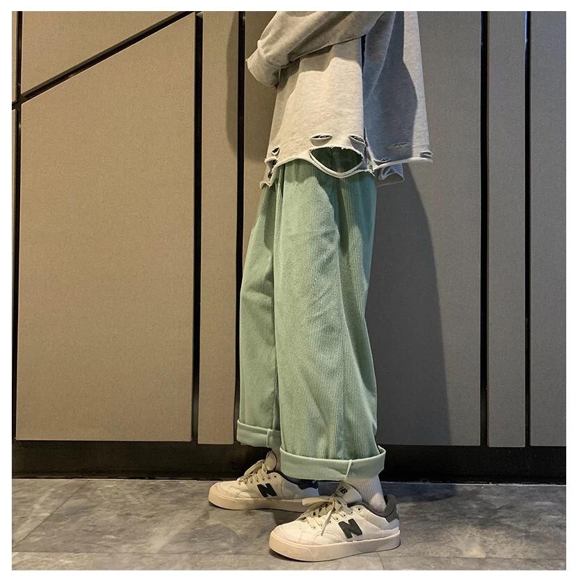 Quần Ống Rộng Baggy Kaki Nhung Tăm Nam Nữ Vintage phong cách thời trang 1900 Ulzzang Unisex, Quần Baggy Basic nam nữ cạp chun ống rộng phong cách Hàn Quốc ulzzang