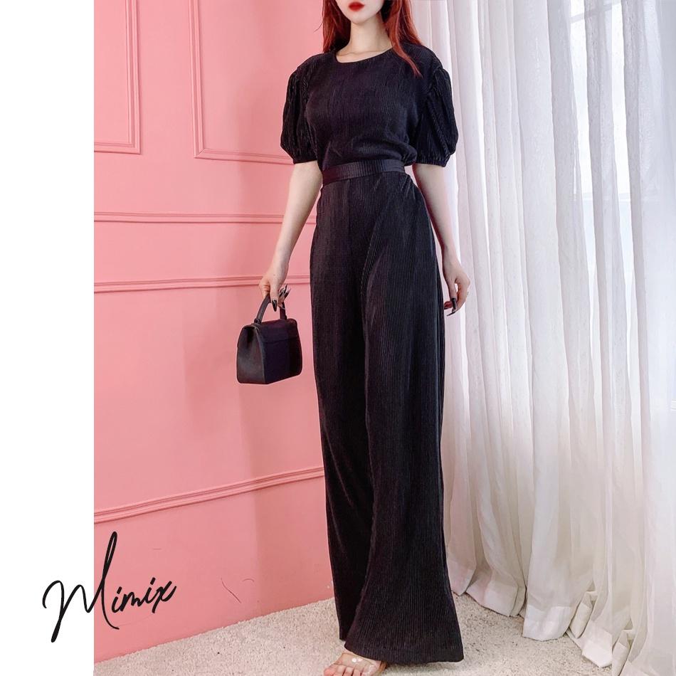 Jumpsuit thun dập ly thắt eo MIMIX sang trọng BN3195