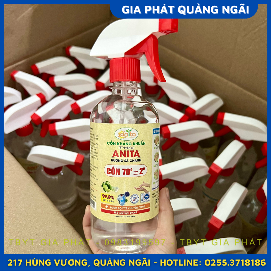 CỒN Y TẾ SÁT KHUẨN 70 ĐỘ HƯƠNG SẢ CHANH DỊU NHẸ CHAI VÒI XỊT 500ML