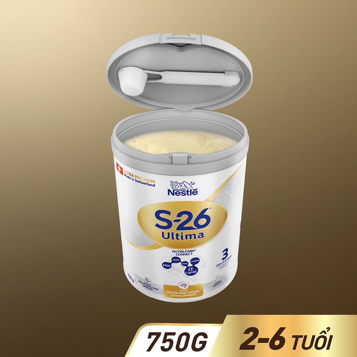 Sữa Bột S-26 ULTIMA 3 (S26) 750G từ Thụy Sỹ độc quyền tăng tốc độ kết nối não bộ 2,5 lần với NUTRILEARN® CONNECT Tặng Bàn chải điện (2 - 6 tuổi)