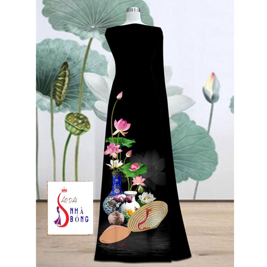 Vải may áo dài in hoa Sen cao cấp - V18