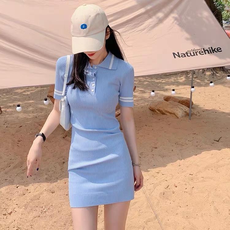 MS564 Váy đầm polo len nữ viền màu dáng ôm