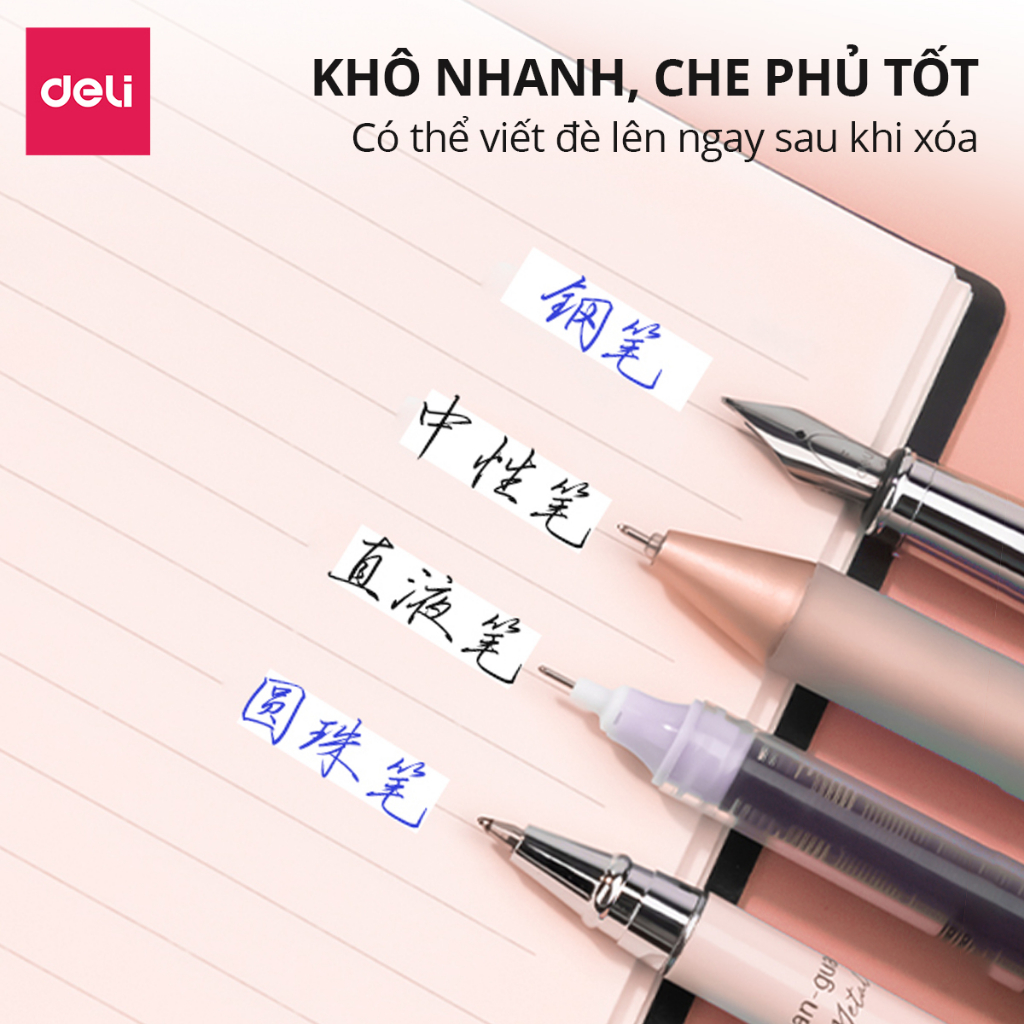 Bút Xóa Băng Kẹo Ngọt Dễ Thương 12m Deli - Xóa Sạch Phủ Kín Khô Nhanh Viết Đè Lên Ngay - Băng Kéo Cho Học Sinh Văn Phòng