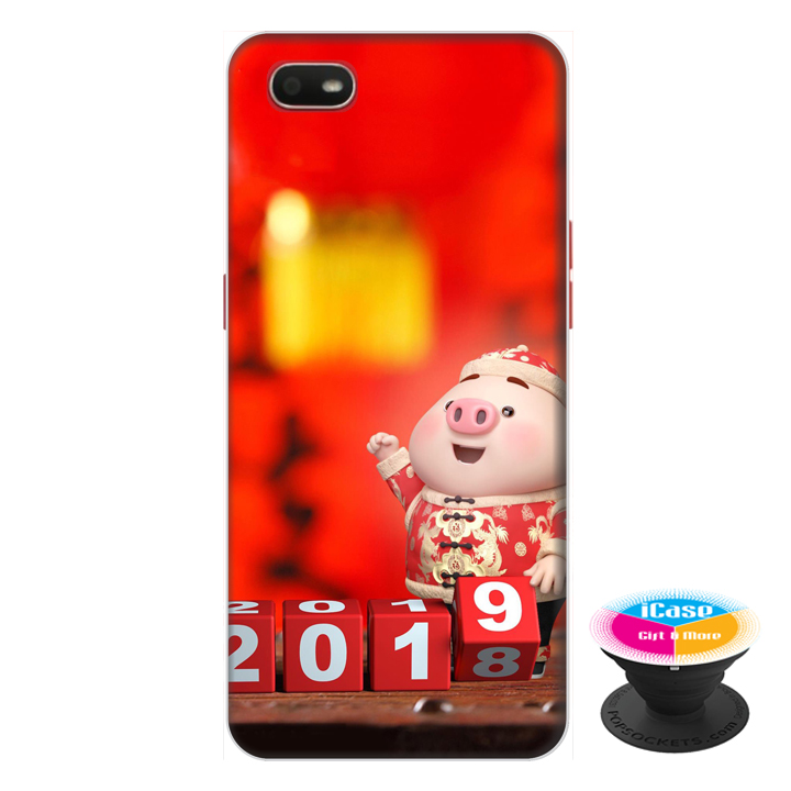 Ốp lưng cho điện thoại Oppo A1K hình Heo Con Chúc Tết Mẫu 2 tặng kèm giá đỡ điện thoại iCase xinh xắn - Hàng chính hãng