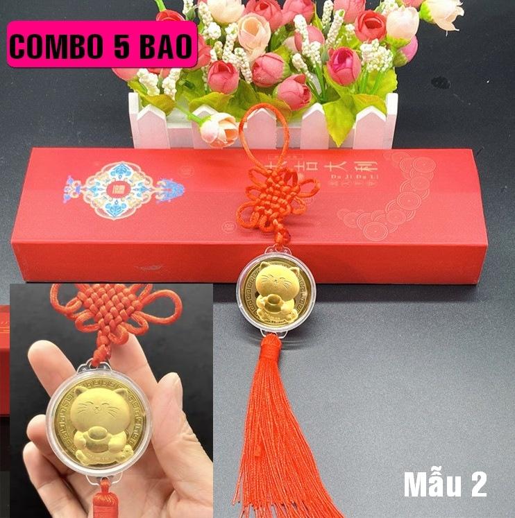 05 dây treo độc lạ gắn đồng xu vàng con Mèo cát tường - Mẫu 2 - PASA COLLECTION