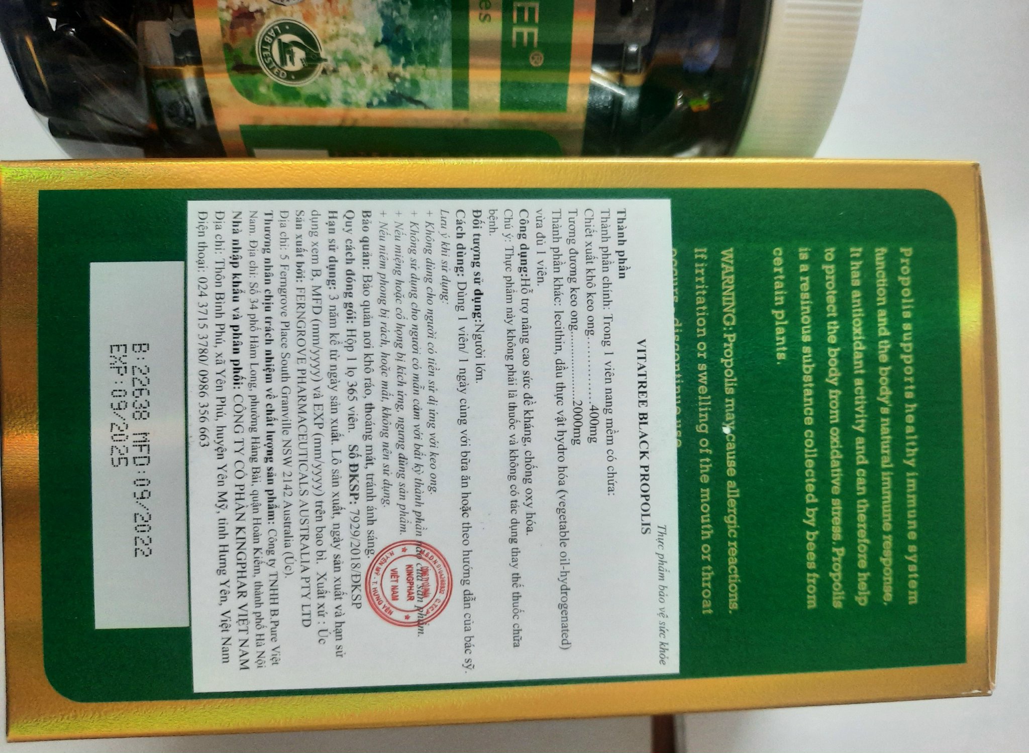 Hình ảnh Viên uống Keo ong đen Vitatree Black Propolis 2000mg, hộp 365 vien, nhập khẩu Úc