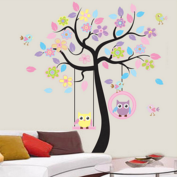 Decal Dán Tường Cho Bé Yêu Tranh Vườn Thú Tổ Chim Cú DB018