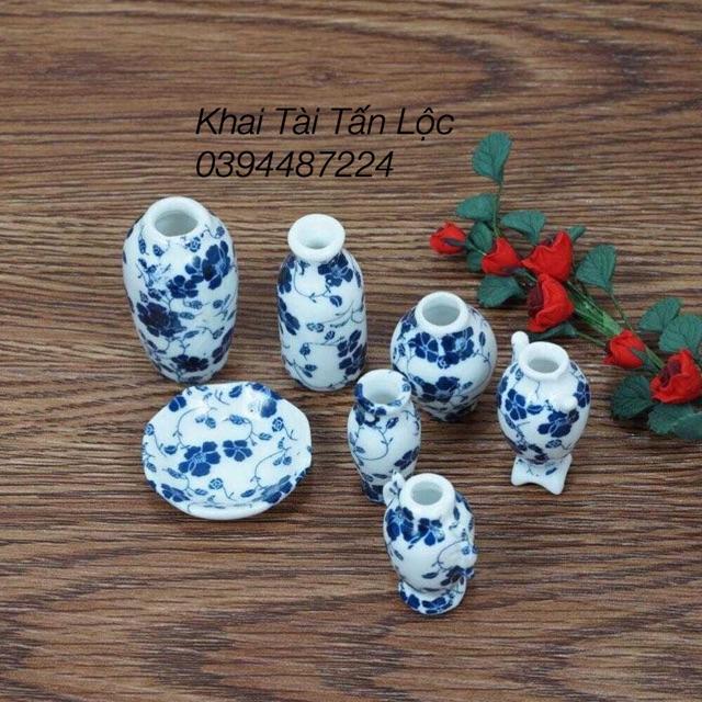 Bộ bình hoa mini bằng gốm 7 món trang trí