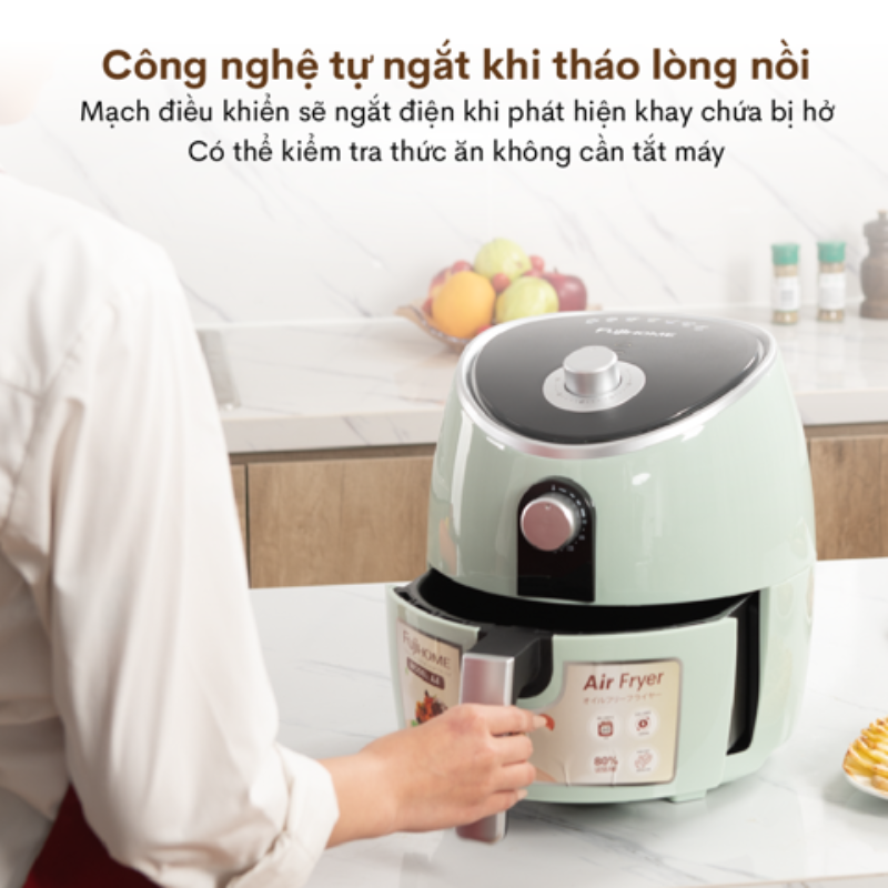 Nồi chiên không dầu Fujihome A4 dung tích 5L, Chất liệu nhựa cao cấp bền đẹp, Đa dạng chức năng nướng, Hàng chính hãng bảo hành 24 tháng