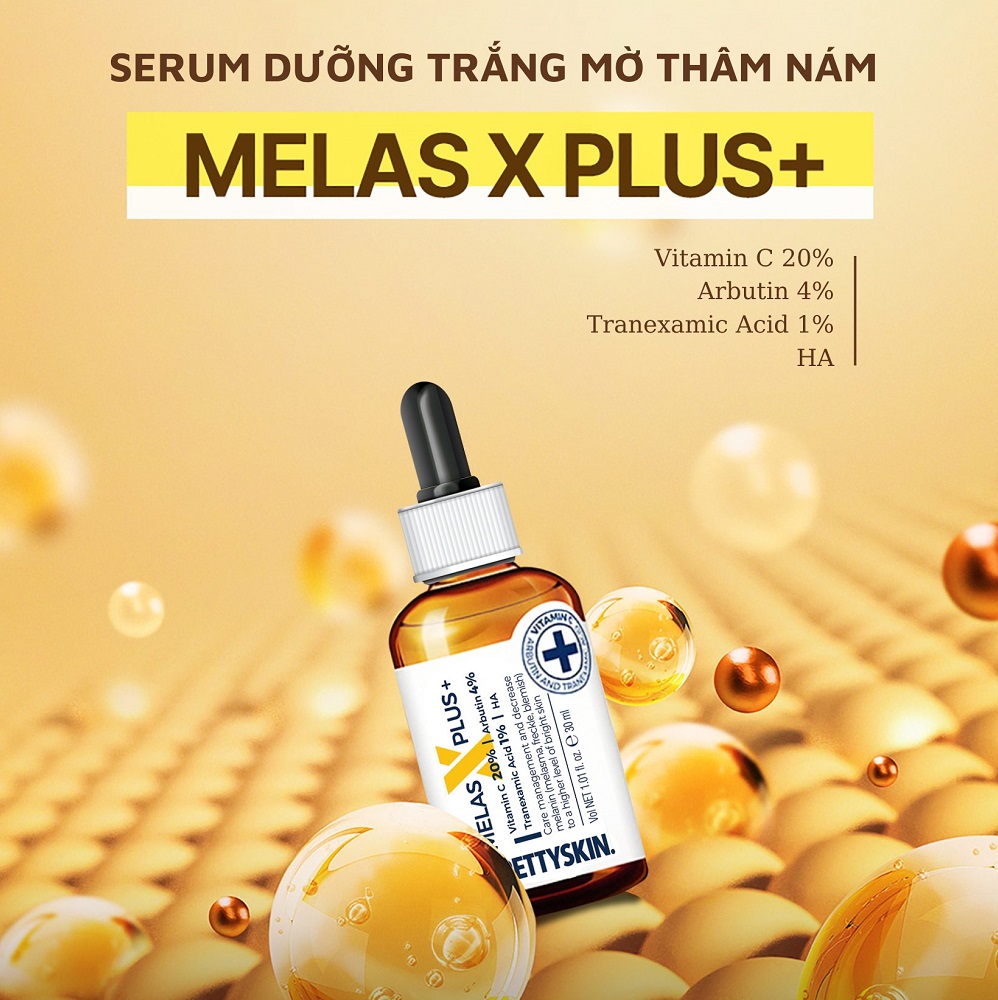 Serum Dưỡng Trắng Mờ Thâm Nám Prettyskin Melas X Plus+ 30ml