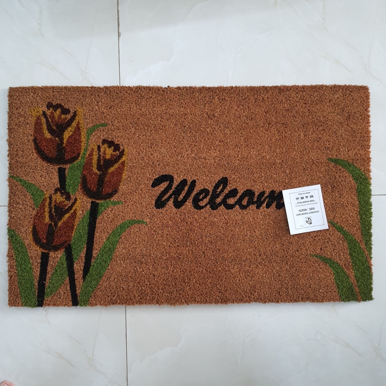 Thảm chùi chân bằng xơ dừa họa tiết Hoa Tulip 45x75