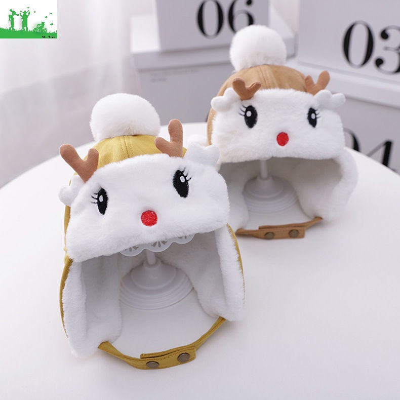 mũ len lông cừu hình hươu phi công giữ ấm đầu và tai cho bé