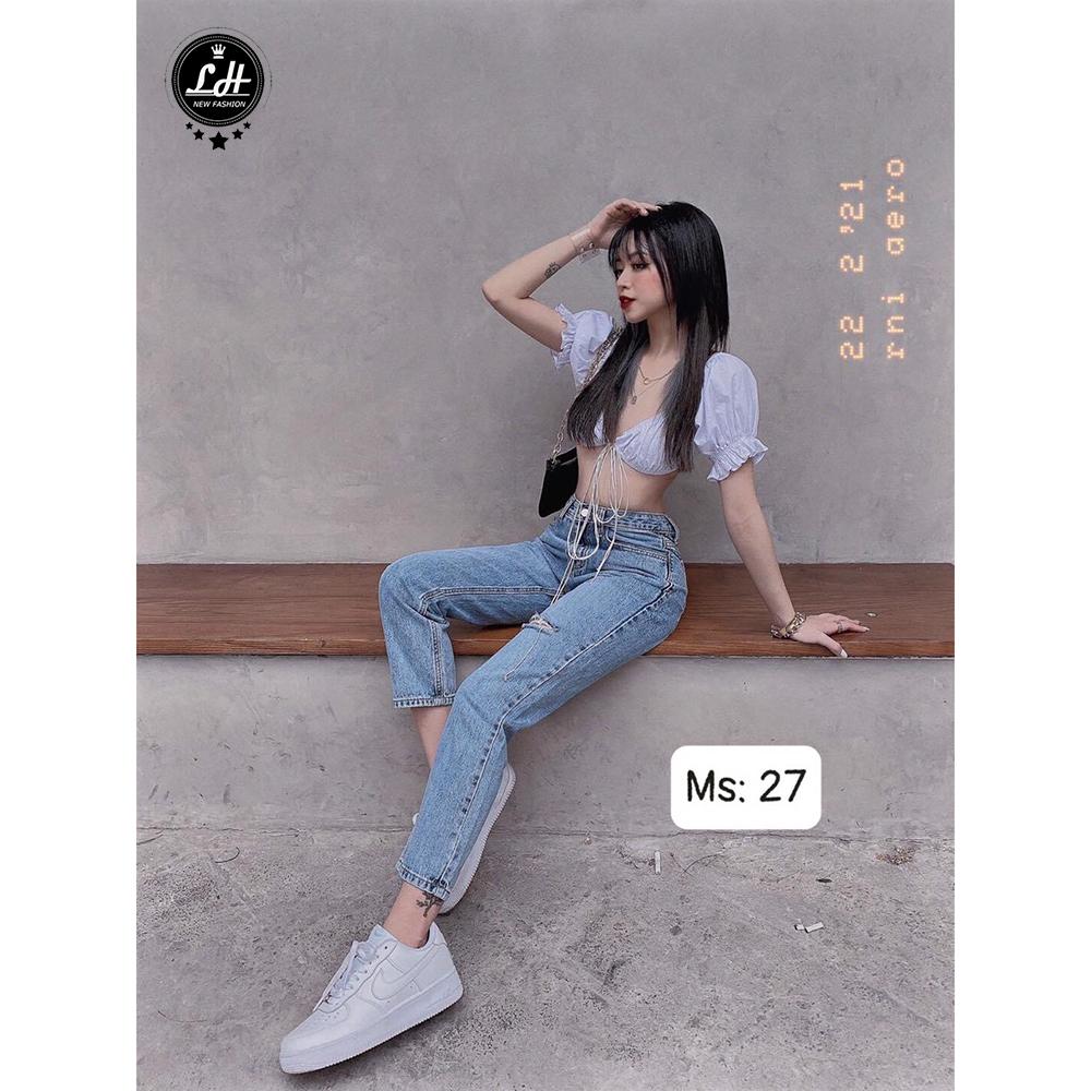 Quần baggy jean nữ rách gối 1 line Lê Huy Fashion kiểu 1 nút hàng đẹp MS 27