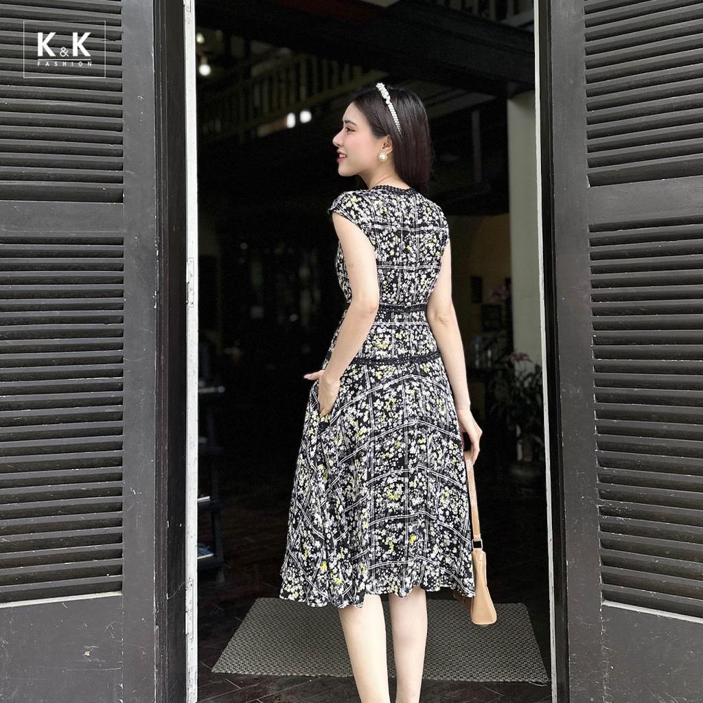 Đầm Xòe Hoa Nhí Phối Đăng Ten K&amp;K Fashion KK120-19 Chất Liệu Lụa Champa