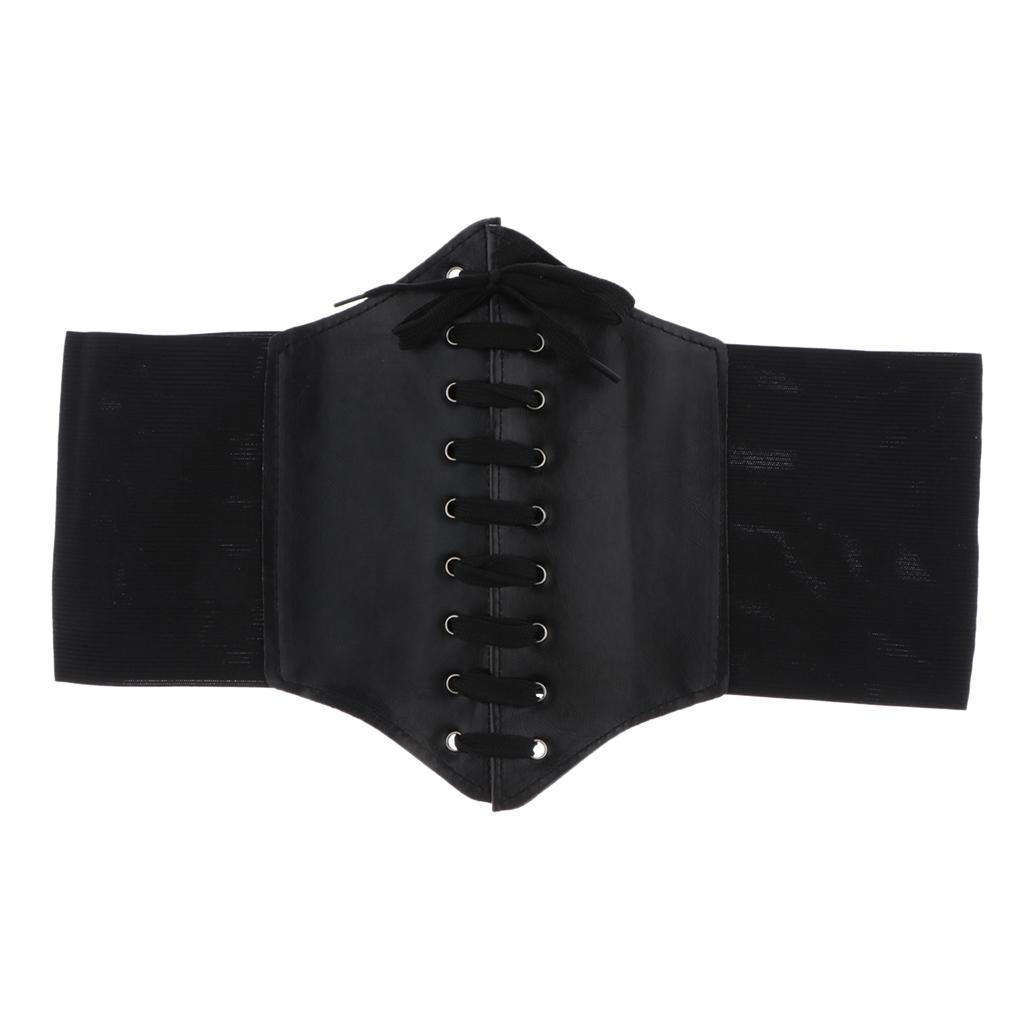 Women Elastic Stretch Waistband Wide Lace Up Slim Corset Waist Belt Cincher