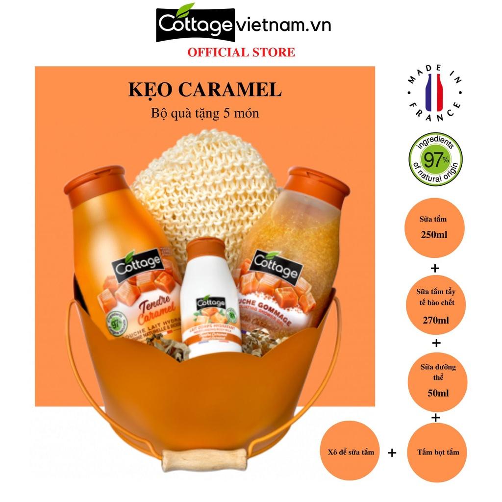 Combo quà tặng 5 món sữa tắm Cottage Hương Caramel-Mẫu mới 2023