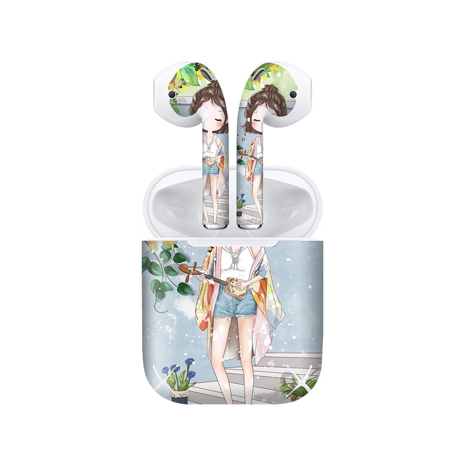 Miếng dán skin chống bẩn cho tai nghe AirPods in hình cô gái chibi - Chib035 (bản không dây 1 và 2)