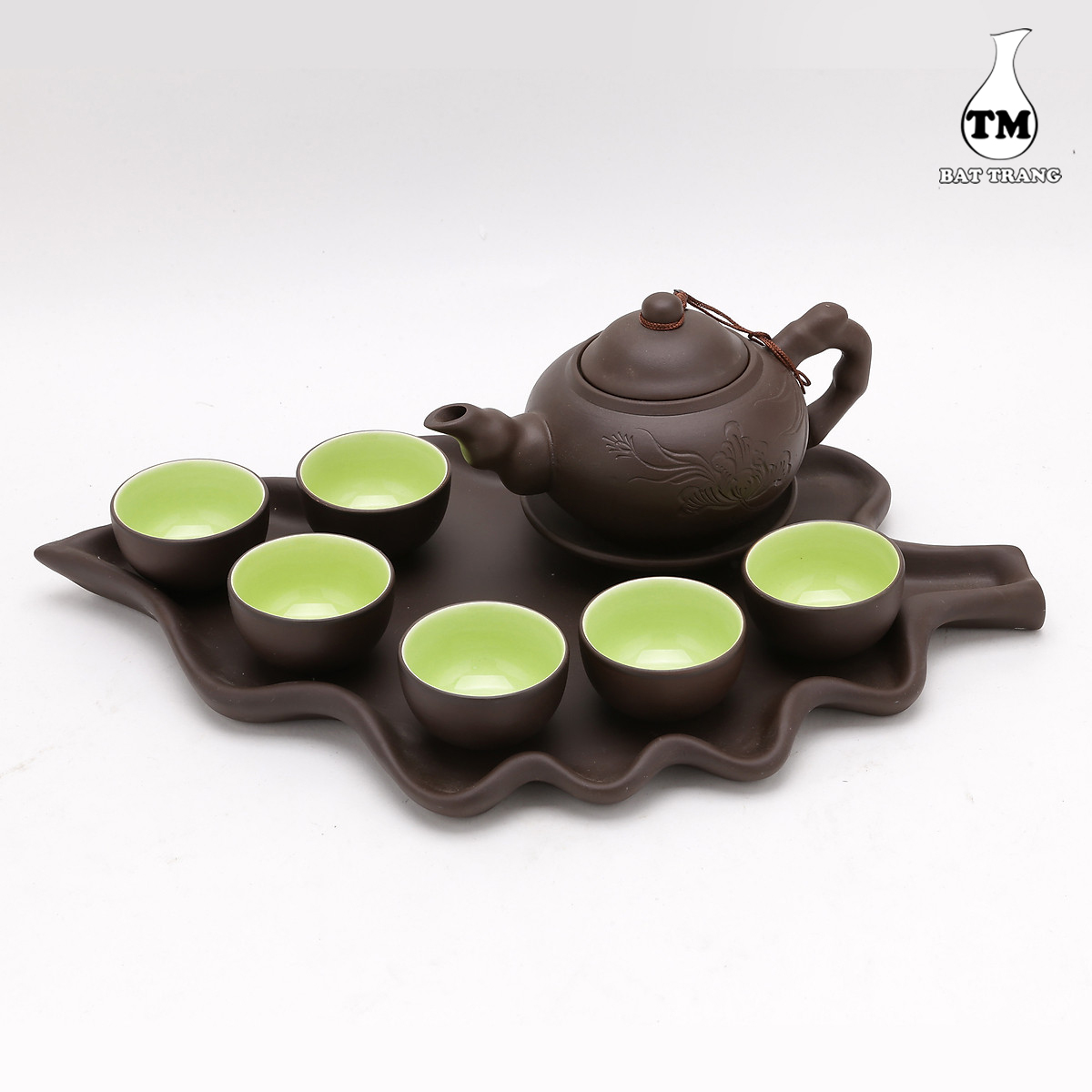 Bộ Ấm Chén Uống Trà Tử Sa Kèm Khay Lá Độc Đáo Xưởng Gốm TM Bat Trang