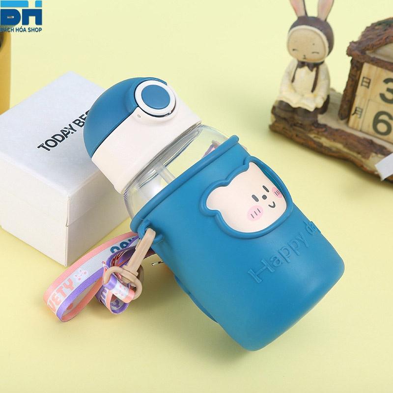 Tặng kèm Sticker 2D, 3D Xinh Xắn - Bình Nước 600ML Cho Bé Kèm Dây Đeo Tiện Lợi