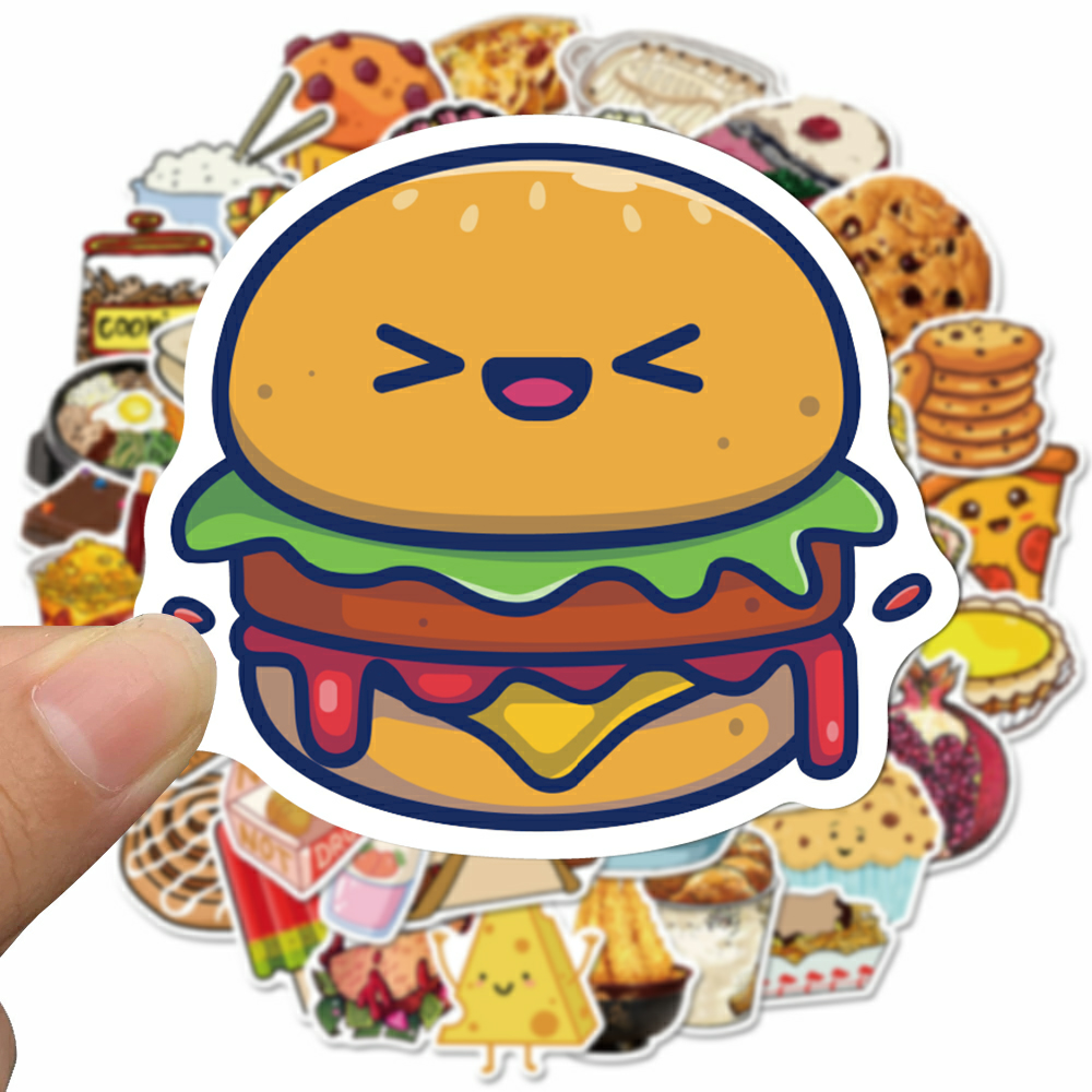 Bộ sticker đồ ăn nhanh fastfood chống thấm nước trang trí mũ bảo hiểm, đàn, guitar, ukulele, điện thoại laptop