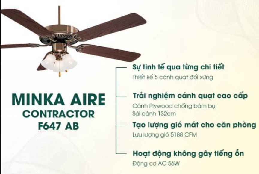 Quạt  trần điện Minka Aire CONTRACTOR AB/DW F647-25XP-AB/DW  - Hàng chính hãng