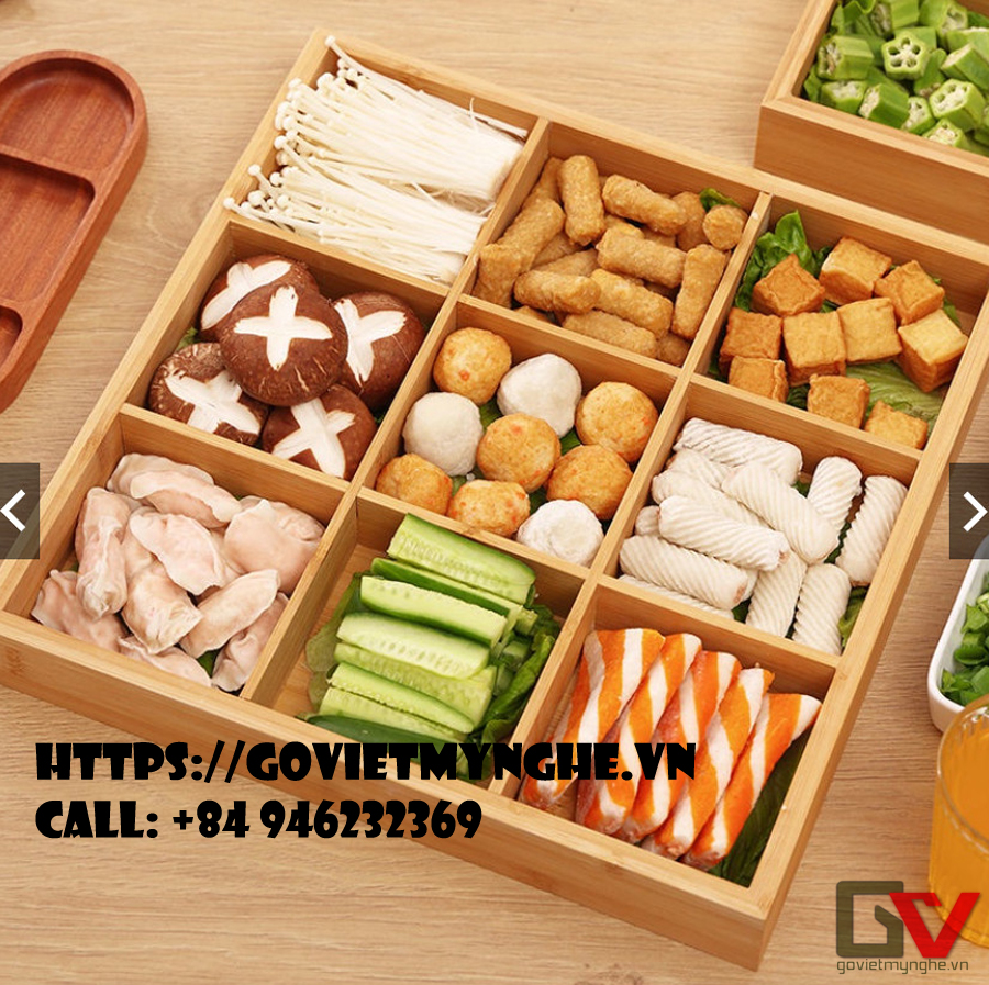 Khay gỗ trang trí món ăn trang trí trưng bày món lẩu Hotpot - BBQ - Sashimi cho nhà hàng