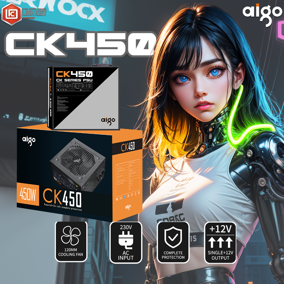 BỘ NGUỒN MÁY TÍNH AIGO MODEL CK450 450W - Hàng chính hãng