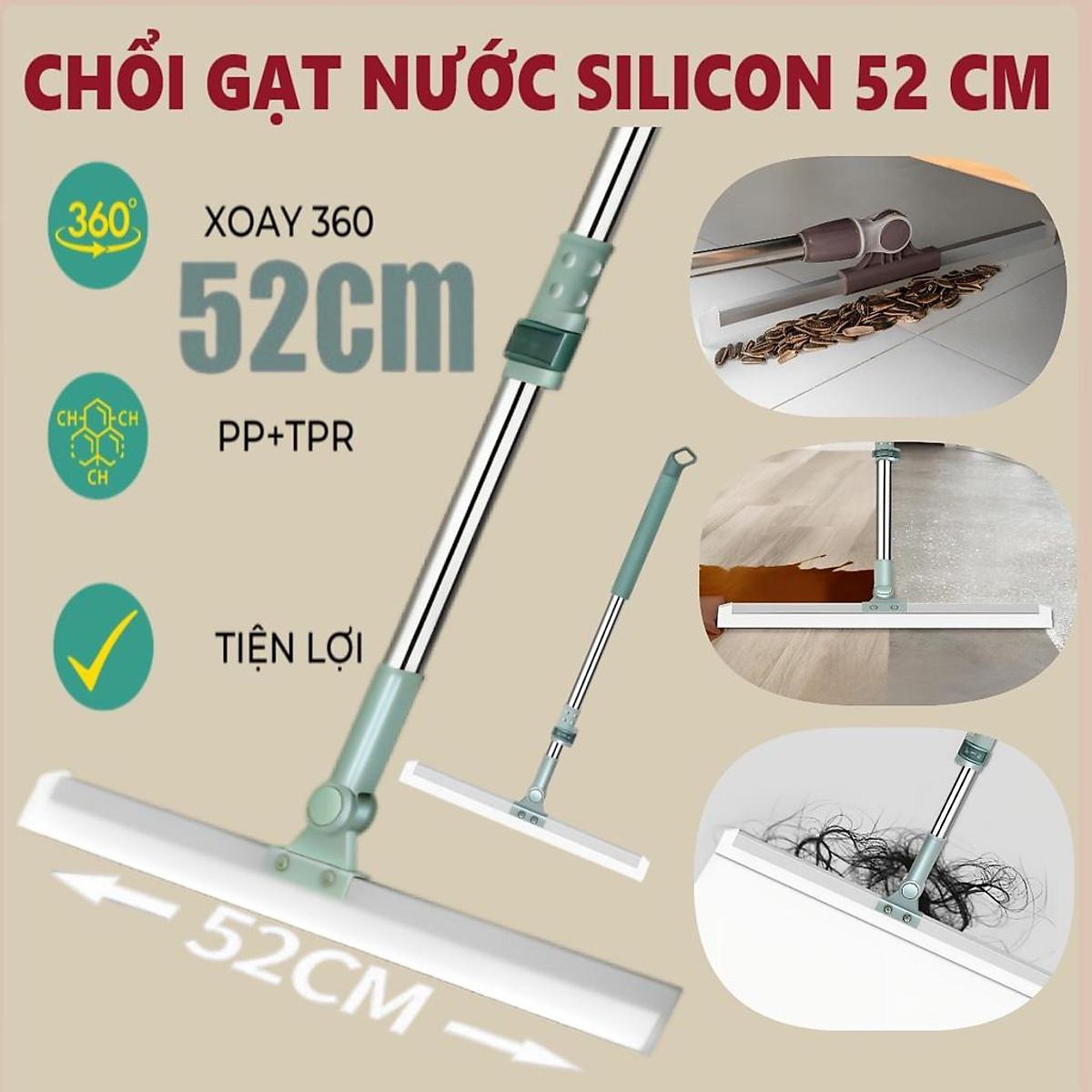 Chổi Gạt Nước Sàn Nhà Tắm Silicon Chống Trượt Xoay Bản To 52cm, Chổi Chà Sàn, Quét Nhà Thông Minh Cán Điều Chỉnh Độ Dài