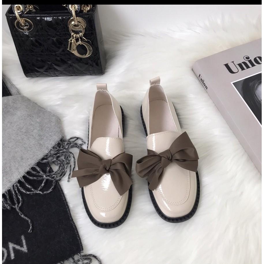 Giày lười slip on nữ da bóng thắt nơ thời trang hàng cao cấp chuẩn đẹp-GL19