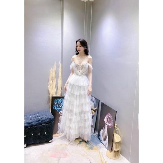 Đầm maxi ivy fashion xếp tầng trễ vai lưới kết đá pha lê - size S/M/L - MS237V đi biển dự tiệc dạo phố bigsize gợi cảm s