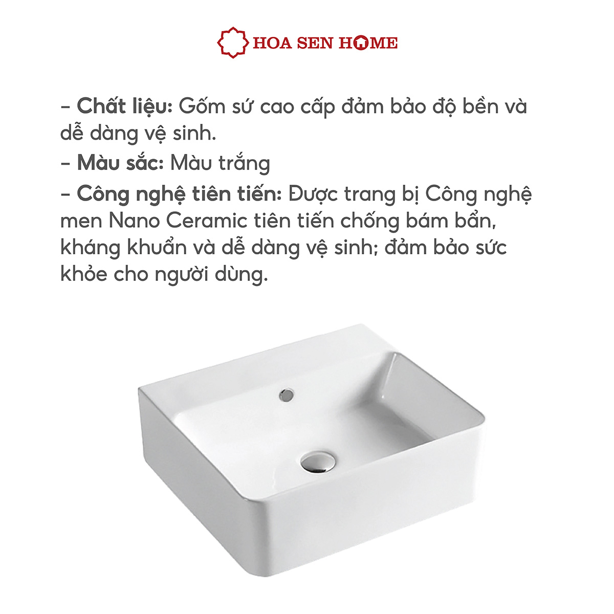 Lavabo đa năng TUSLO L010 gốm sứ tráng men Nano Ceramic kháng khuẩn - Hoa Sen Home - Hàng chính hãng